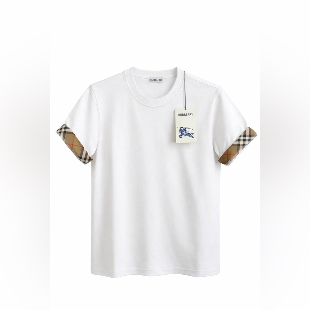 Burberry White Oversized Short Sleeve Tee Vintage Check Cuff Large
